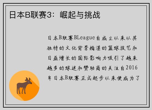 日本B联赛3：崛起与挑战